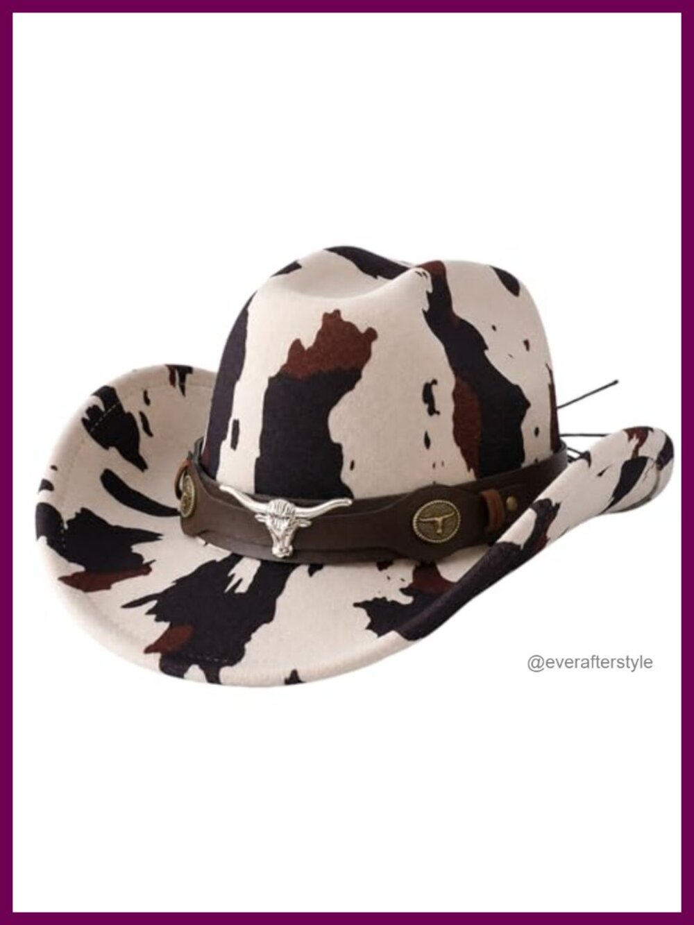 Cow Print Cowboy Hat Metal Bull Skull Hatband Western Adult